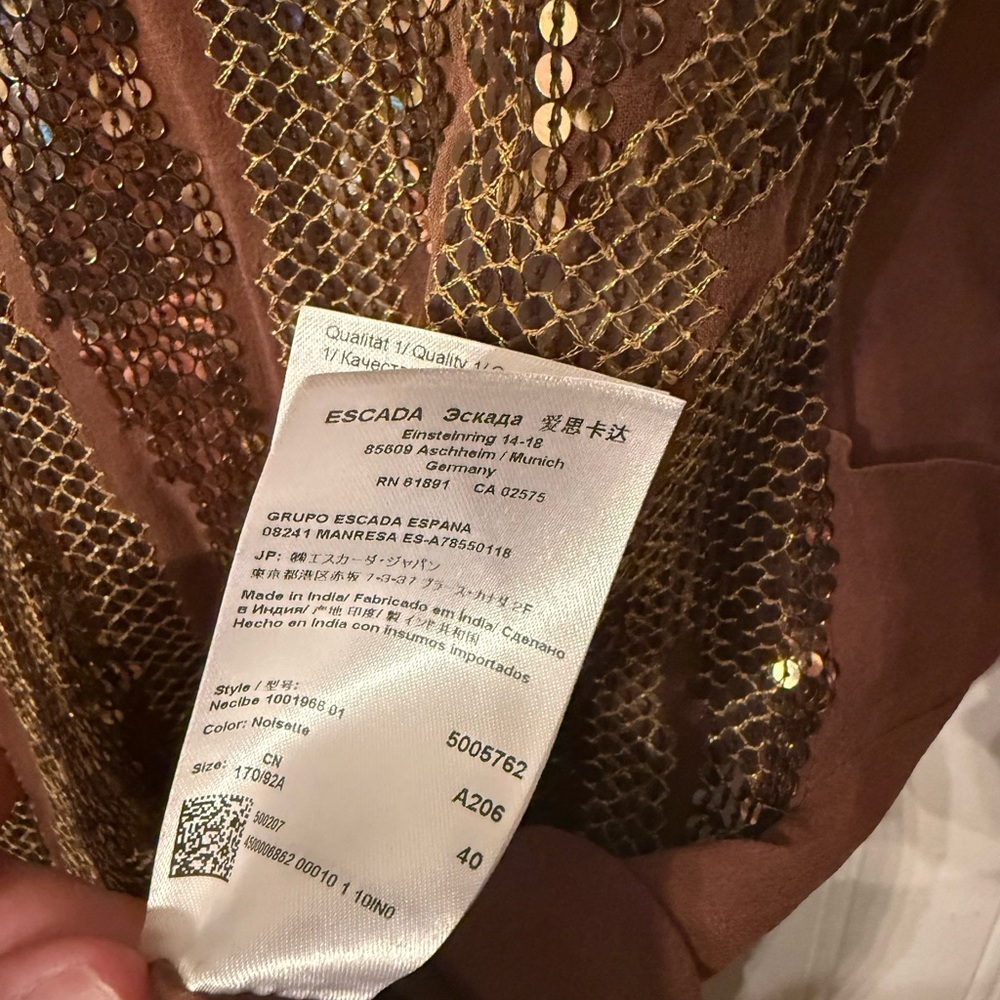 Escada 100% Silk Brown and Gold Sequin Blouse - Picture 5 of 6